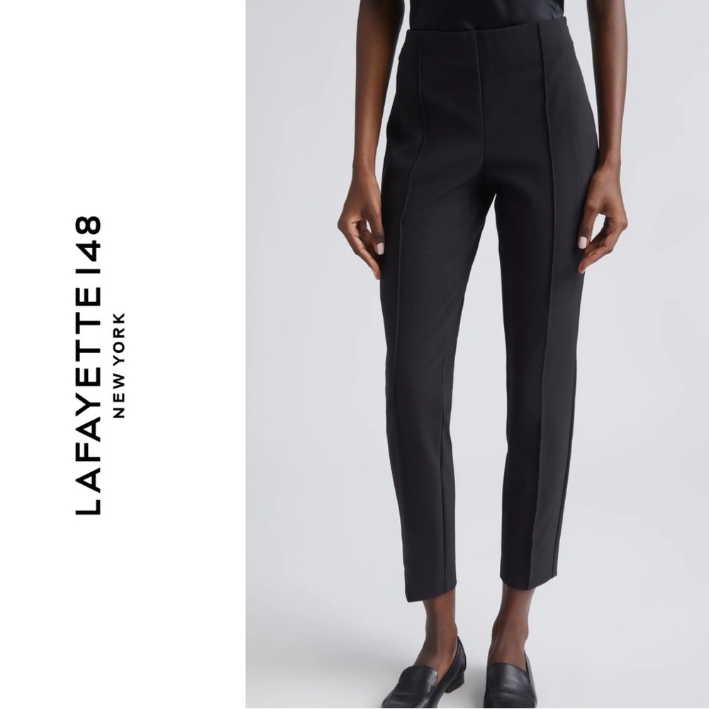 LAFAYETTE 148 NEW YORK Gramercy Pin tucked Cotton Stretch Straight Leg Pants 8